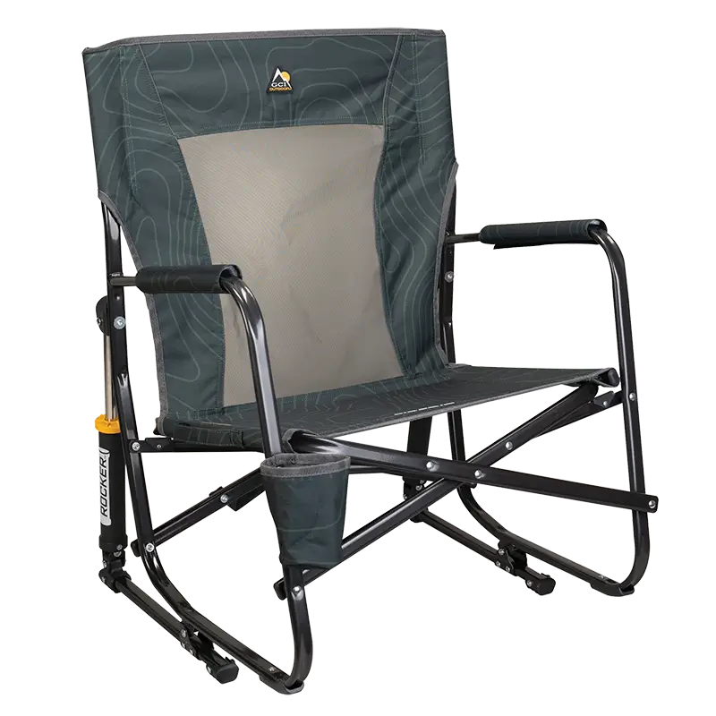 Luxury Camp FirePit Rocker - Choice 737 - RoadTrip Rocker Smooth Motion Camp Chair - Hunter Topo