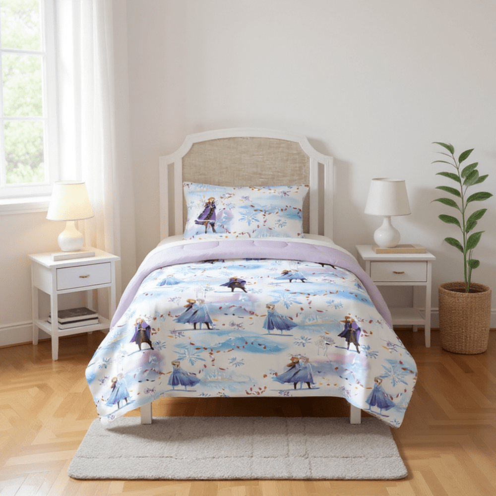 Luxurious Quilted Frozen Winter Frost Adventures 2-Piece Twin/Full Reversible Comforter Set, Polyester Microfiber, Blue & Purple - All-Season Down Alternative Comforter Insert - Default Title