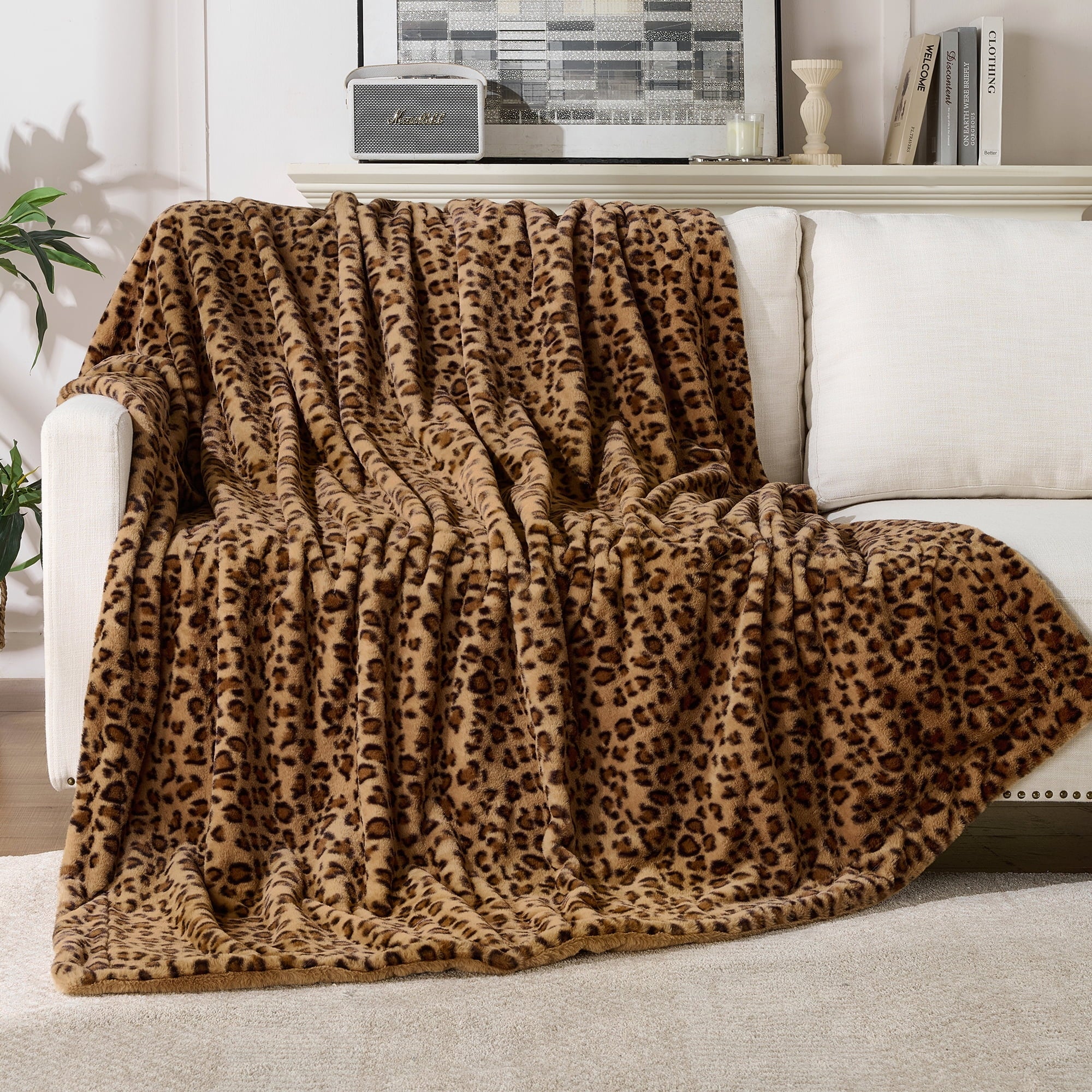Decorative Knitted Leopard Print Throw Blanket Soft Cozy Fluffy Plush Cheetah Print Blanket for Home Decor,50"x60",Brown - Super Soft Reversible Sherpa Flannel Blanket - Default Title
