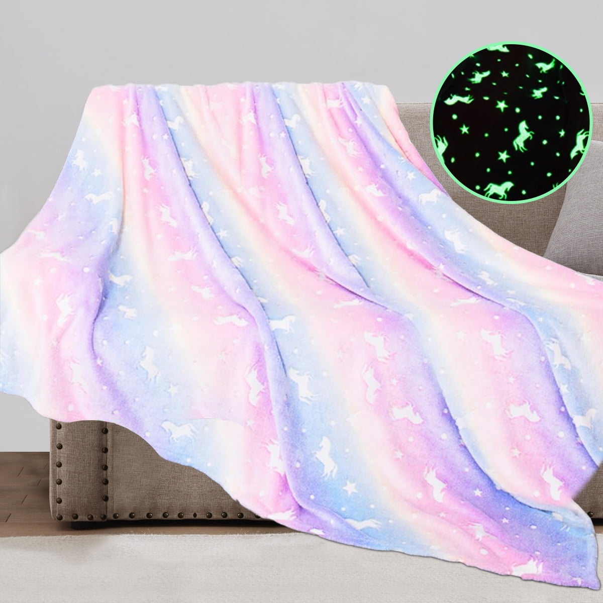 Reversible Sherpa Glow in The Dark Pony Blanket for Kids, 50"x60" Soft Cozy Luminous Flannel Blanket, Christmas Birthday Gift for Girls... - Super Soft Reversible Sherpa Flannel Blanket - Default Title