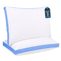 Hotel Collection Gusseted Queen 18x26 Bed Pillows for Sleeping Set of 2 Polycotton White Blue Stripe Comfortable - Ergonomic Memory Foam Pillow for Neck Pain Support - Default Title