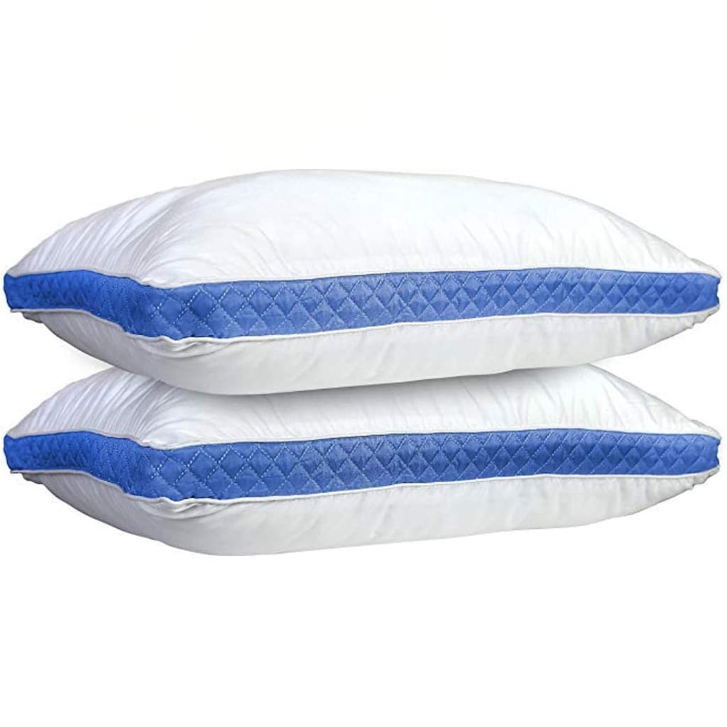 Decorative Plump Gusseted Quilted King Size Bed Pillows Set of 2, Blue Bed Pillows for Side Sleepers and Back Sleepers - Decorative Throw Pillow Cushion for Sofa & Bed - Default Title