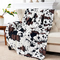 Decorative Knitted Cow Print Double Sided Faux Fur Throw Blanket, Soft Cozy Fuzzy Black and White Throw, 50x60 inches - Lightweight Plush Warm Blanket for All Seasons - Default Title