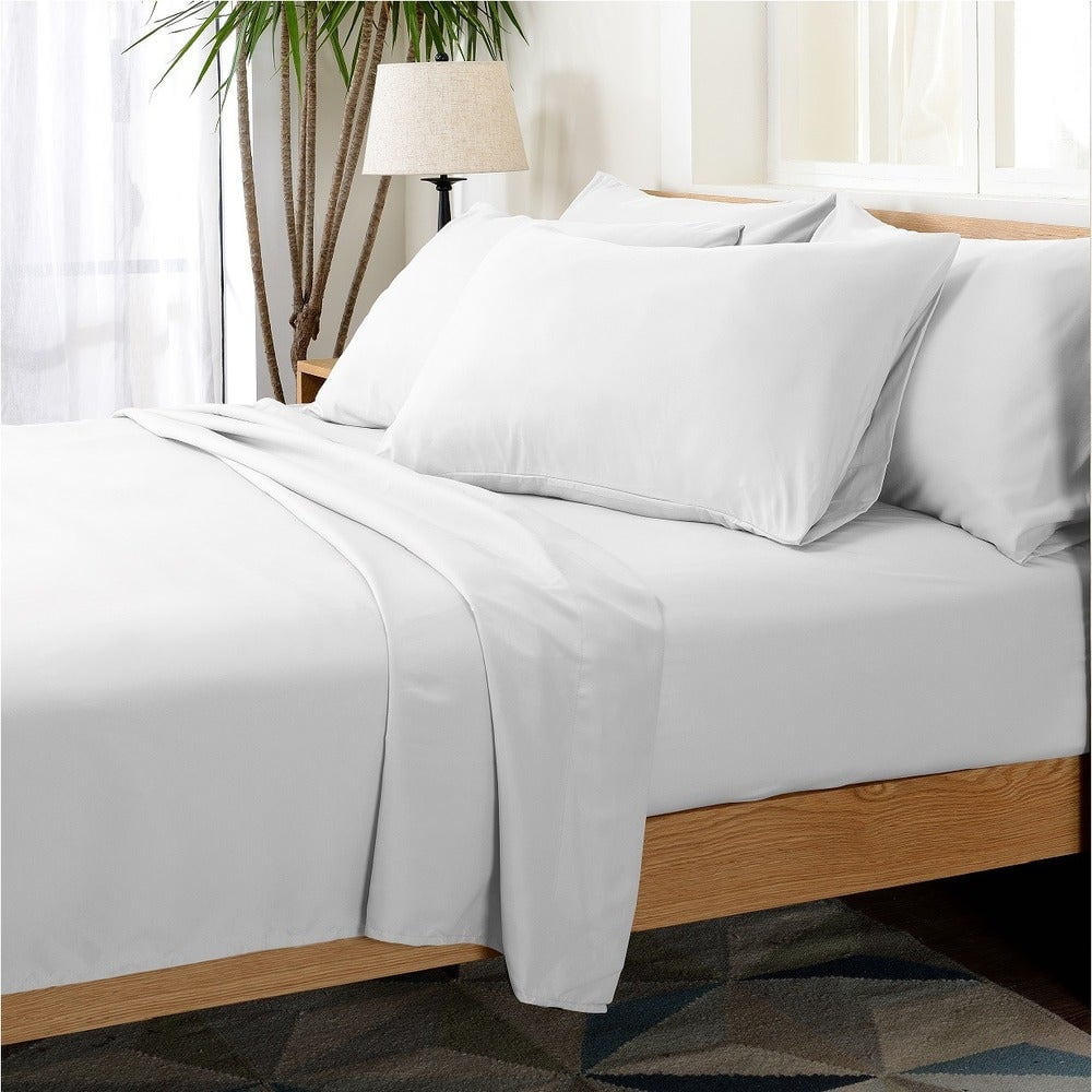Cooling Sateen Hotel Collection Rayon derived - 6 Piece, Queen, White - Breathable Egyptian Cotton Flat & Fitted Sheets - Default Title
