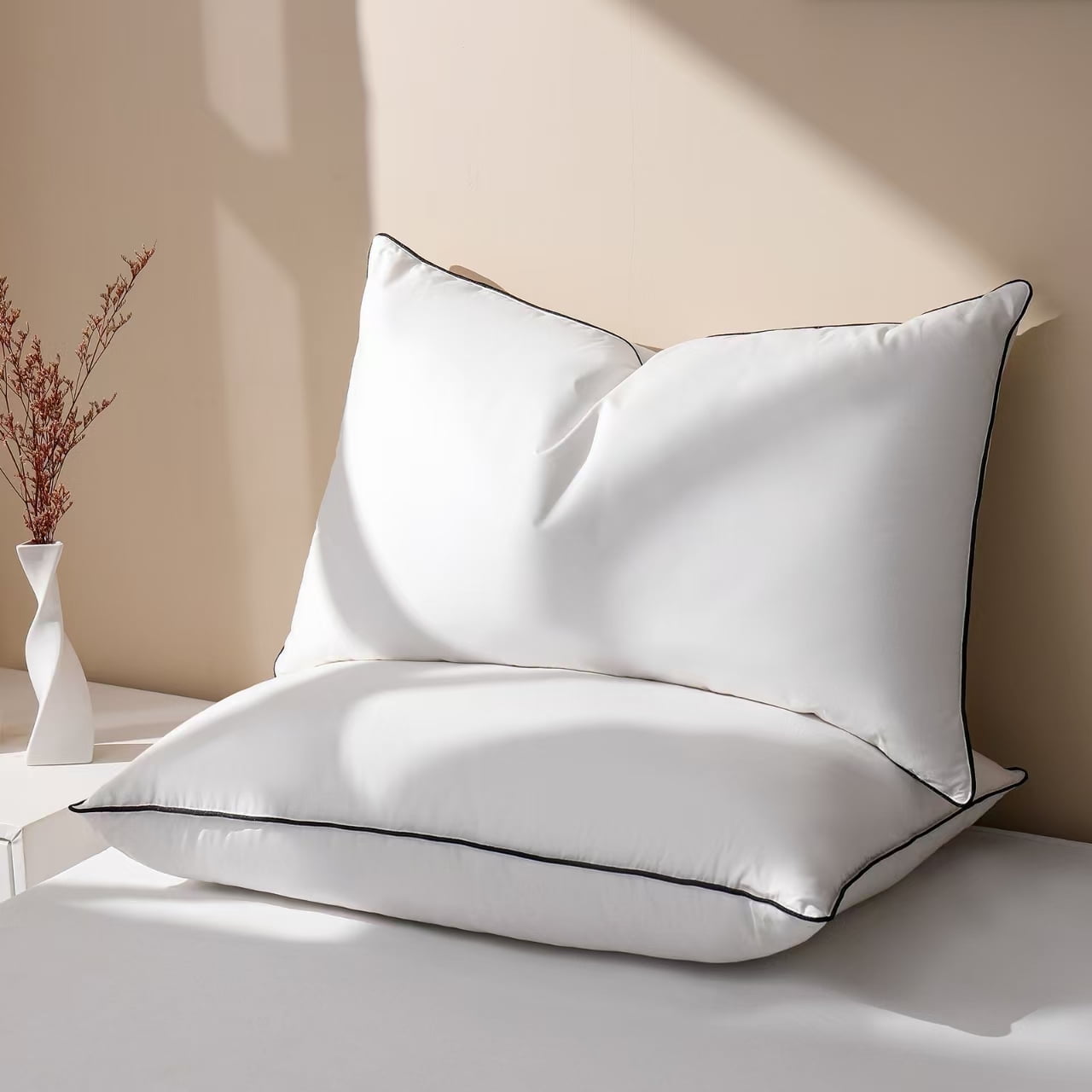 Hotel Collection Feather Down Pillows Set of 2, Medium Firm Hotel Bed Pillow 2 Pack, Queen Size, 20 x 30 in. - Decorative Throw Pillow Cushion for Sofa & Bed - Default Title