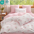 Fluffy Down Alternative Pink Tulip Queen Comforter Set, 3-Piece Pink Flowers Reversible Soft Bedding Set or Adults All Season - All-Season Down Alternative Comforter Insert - Default Title