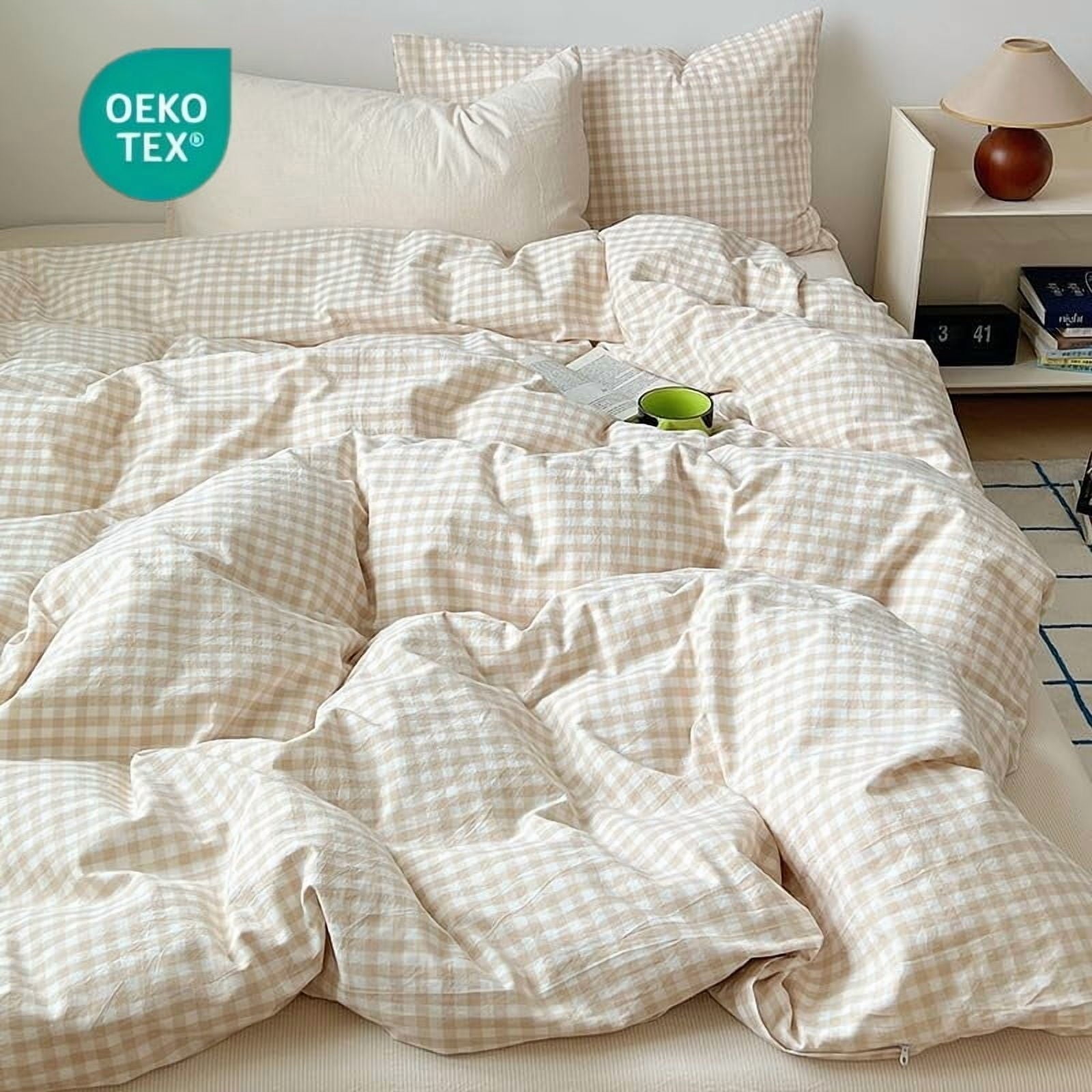 All-Season Soft Beige White Plaid Comforter Twin Sets, 2 Pieces Breathable Plaid Buffalo Checkered Comforter for All Season - All-Season Down Alternative Comforter Insert - Default Title