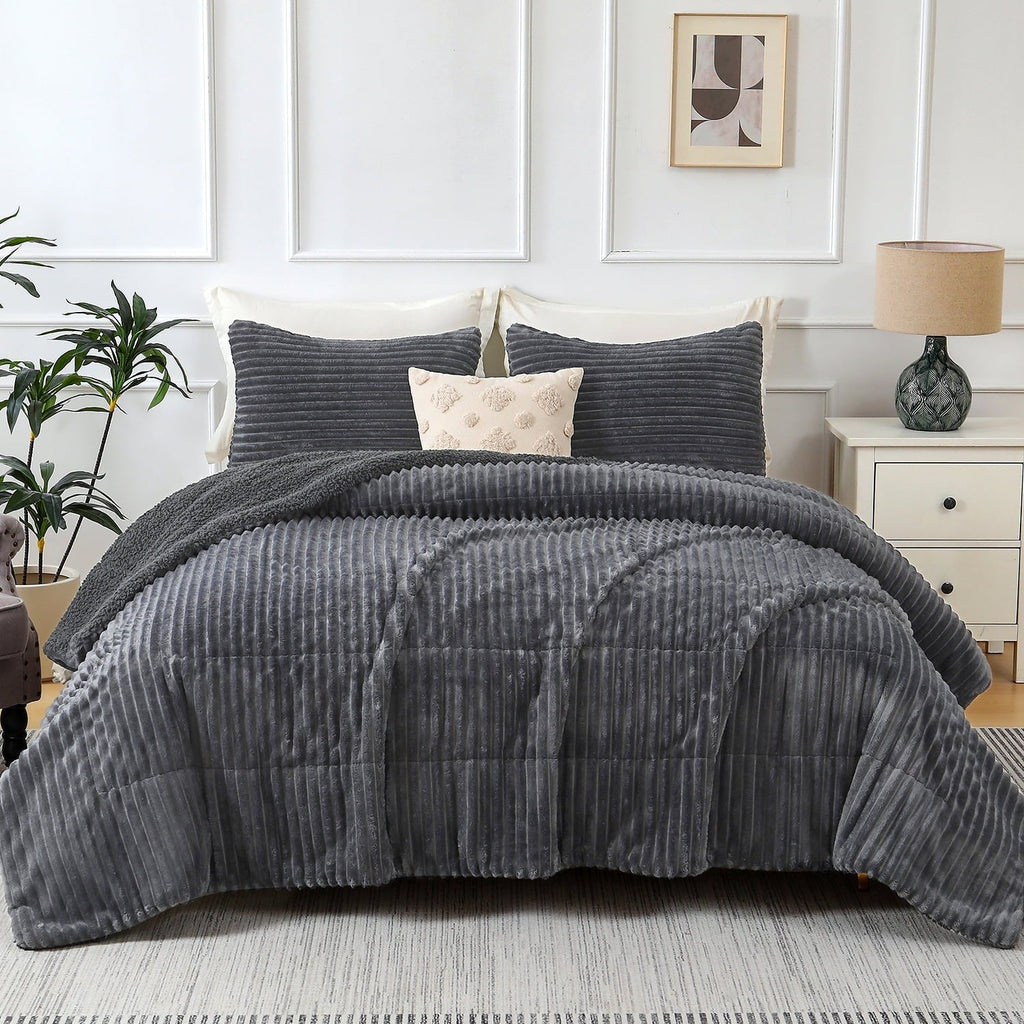 Hypoallergenic Cloud 3 Piece Fleece Queen Comforter Set - Soft & Warm Fluffy Dark Gray Sherpa Bedding , Fuzzy Heavy Double Sided Design Wi... - Cloud-Like Soft Lightweight Bed Comforter - Default Title