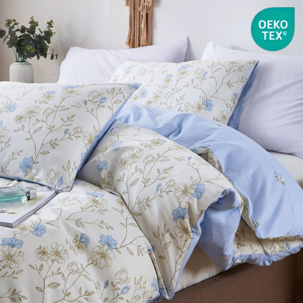 Hypoallergenic Cloud Cotton Comforter Sets Queen Size, 3 Pieces Botanical Blue Floral Reversible Bedding Sets for Adults All Season - All-Season Down Alternative Comforter Insert - Default Title