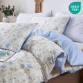 Hypoallergenic Cloud Cotton Comforter Sets Queen Size, 3 Pieces Botanical Blue Floral Reversible Bedding Sets for Adults All Season - All-Season Down Alternative Comforter Insert - Default Title