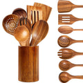 Premium Silicone Wooden Spoons for Cooking, 8 Pcs Natural Teak Wooden Utensils Set, Non-Stick & Heat Resistant Durable Wood ... - Premium Stainless Steel Cooking Utensil for Non-Stick Pots - Default Title