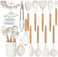 Non-Stick Safe Kitchen Cooking Utensils Set, 33 pcs Non-stick Silicone Cooking Kitchen Utensils Spatula Set with Holder, Wooden Hand... - Ergonomic Kitchen Tongs and Cooking Spoon Utensil - Default Title