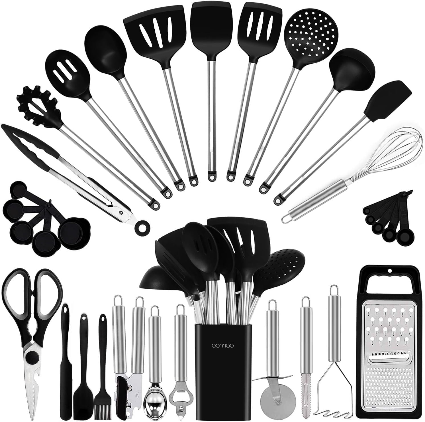 Durable Steel Kitchen Utensil Set-Silicone Cooking Utensils-33 Kitchen Gadgets & Spoons for Nonstick Cookware-Silicone and Stainles... - Multi-Purpose Hand Tool for Daily Meal Prep - Default Title