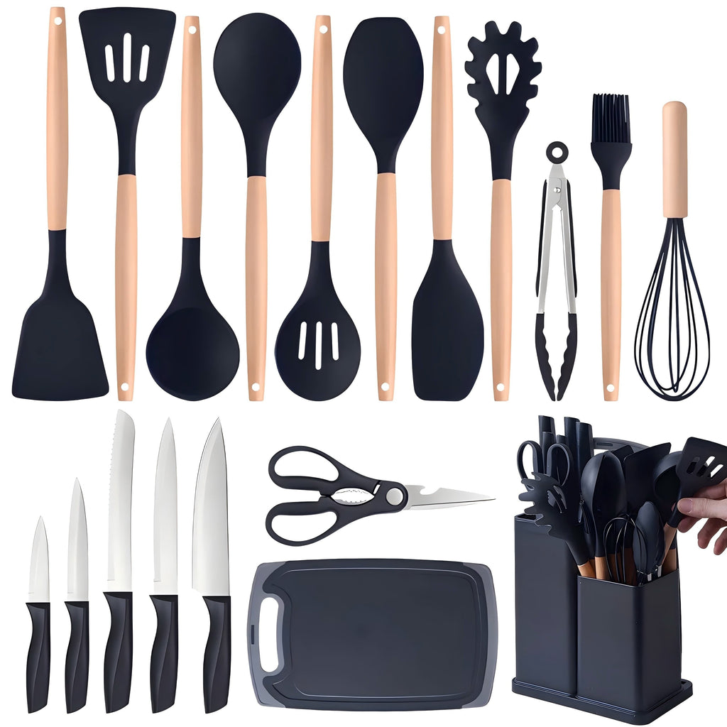 Heat-Resistant Kitchen Utensils Set- 19 Pcs Silicone Cooking Utensils Set for Nonstick Cookware-Silicone Spatulas Set, Kitchen Gadge... - Ergonomic Kitchen Tongs and Cooking Spoon Utensil - Default Title