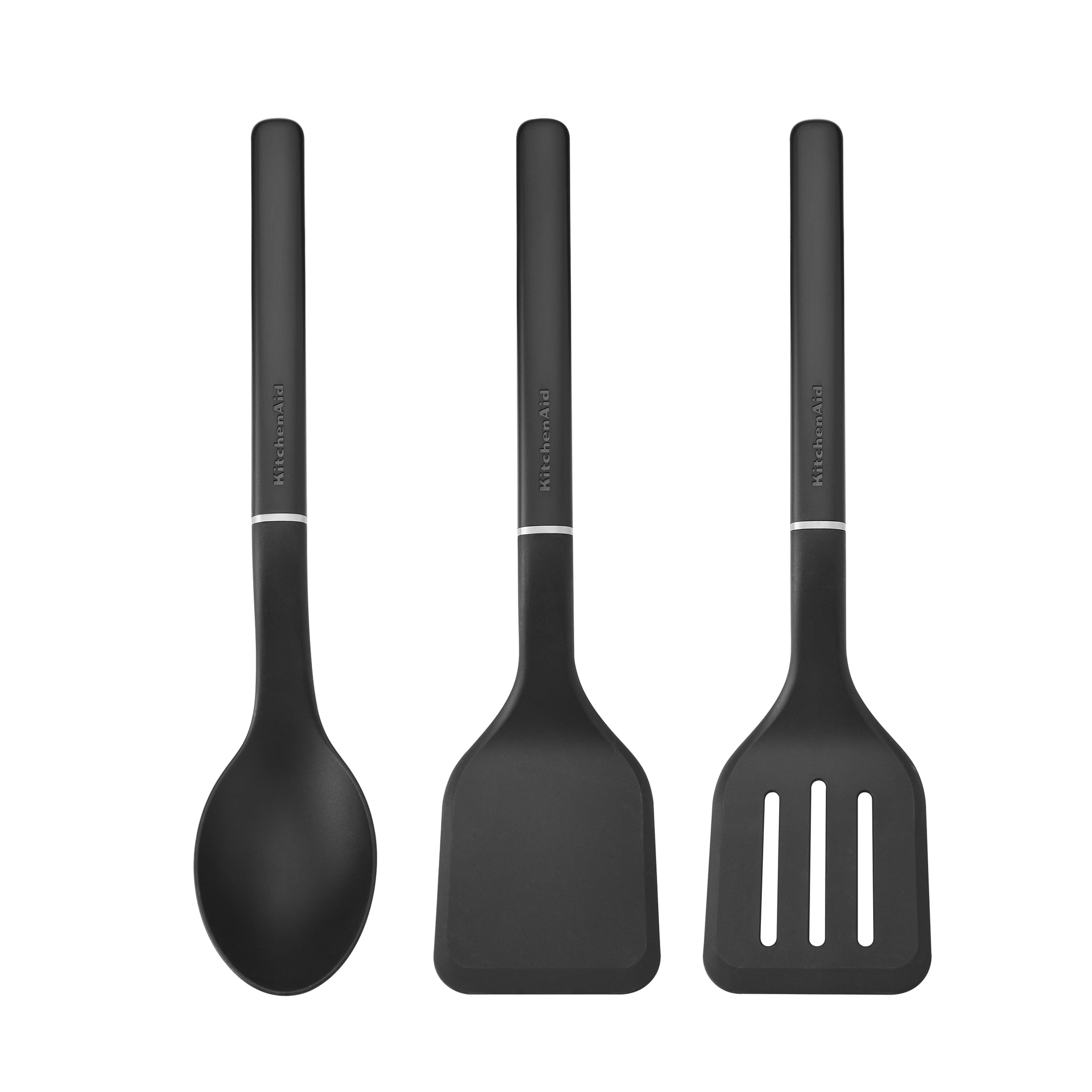 Non-Stick Safe 3-Piece Cooking Utensils Set with Ergonomic Handles, Black - Ergonomic Kitchen Tongs and Cooking Spoon Utensil - Default Title