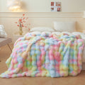 Super Soft Flannel Fluffy Faux Rabbit Fur Bubble Throw, Rainbow Plush Shaggy Blanket for Couch Sofa Chair, Soft Tie Dye Furry Blanket Ad... - Lightweight Plush Warm Blanket for All Seasons - Default Title