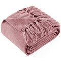 Lightweight Warm Chenille Throw Blanket with Fringe Tassel for Couch Sofa Chair Bed, Mauve 50" X 70" - Lightweight Plush Warm Blanket for All Seasons - Default Title