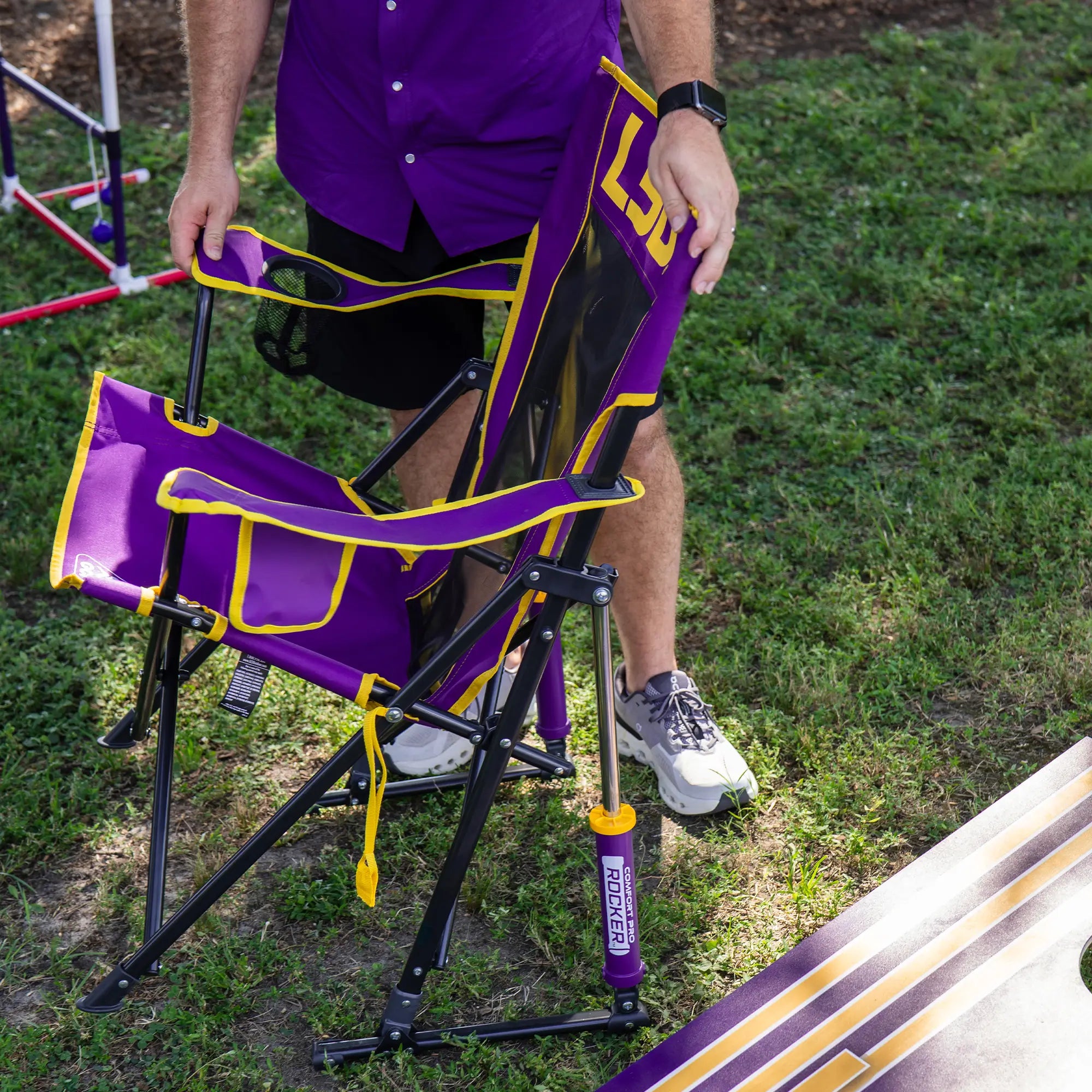 Patented Spring-Action College Comfort Pro Rocker - LSU Tigers - Choice 880 - Freestyle Rocker Portable Outdoor Folding Chair Detail
