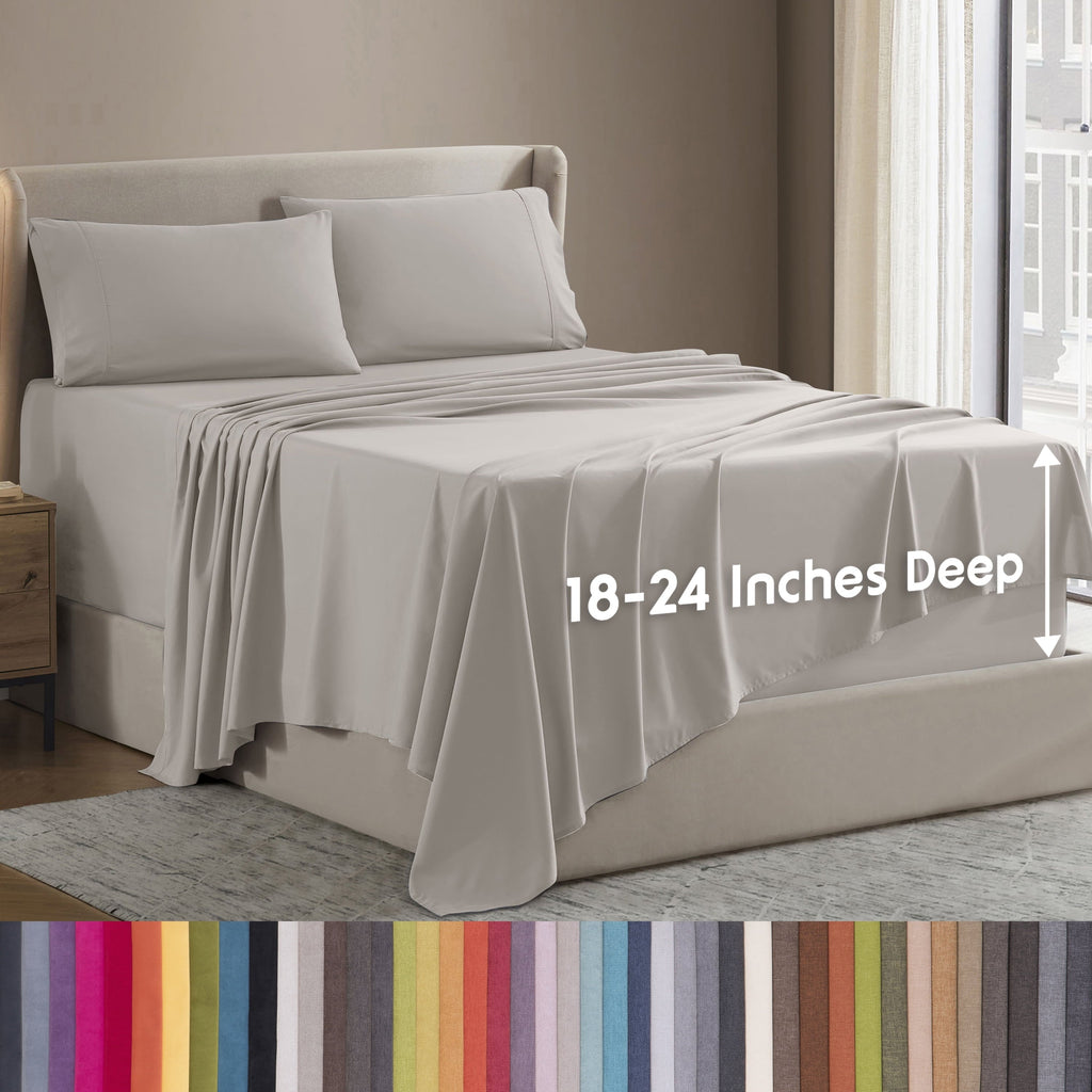 Ultra-Soft Extra Deep Pocket Full Sheets Set, 4 Piece, Fits 18"-24" Mattress, Breathable & Extra Soft Bed Sheets, Linen - Luxury Bed Sheet Set with Deep Pockets - Default Title