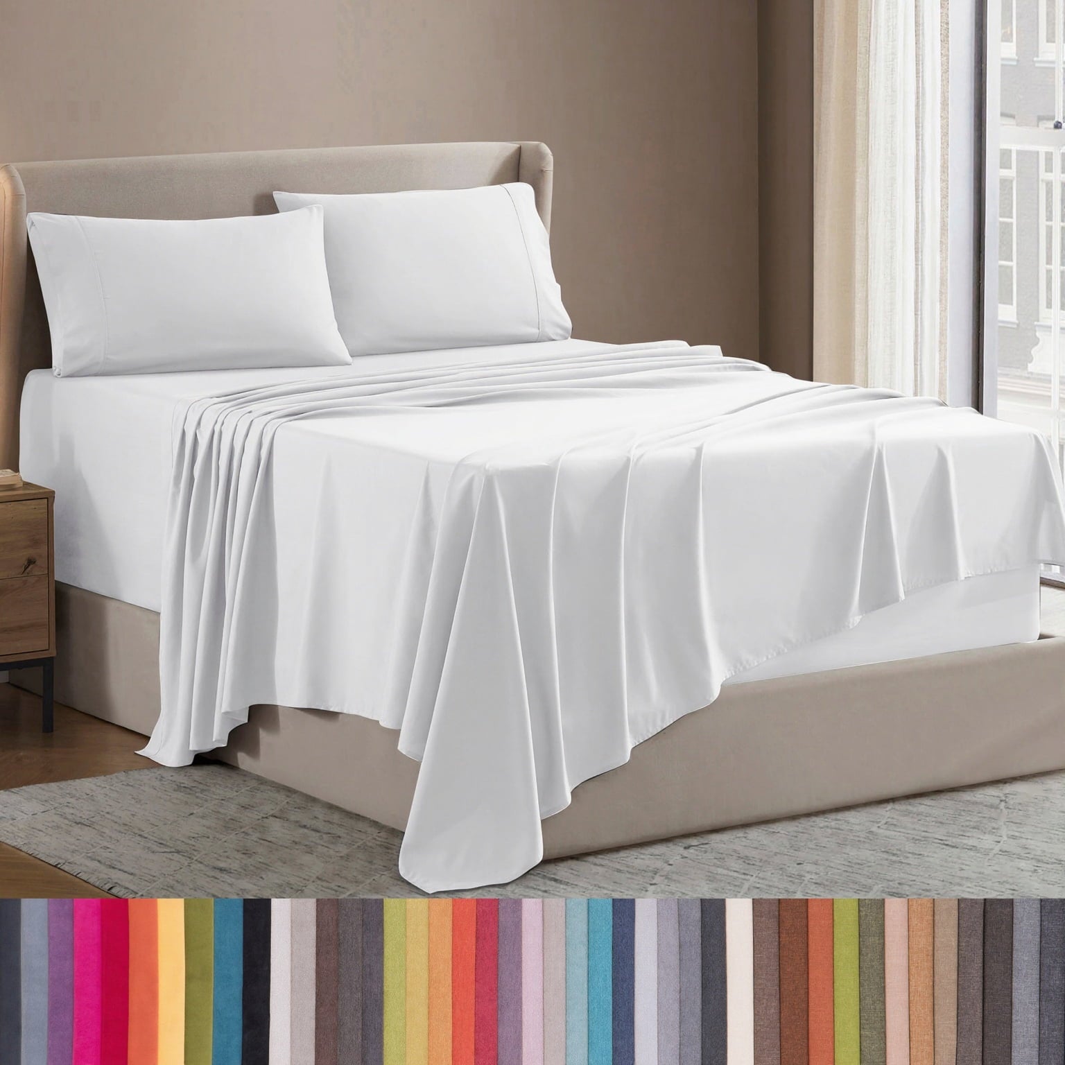Cooling Sateen Set, Hotel Style Deep Pocket 4 Piece Bed , Luxury Soft Microfiber Sheet Sets, White - Breathable Egyptian Cotton Flat & Fitted Sheets - Default Title