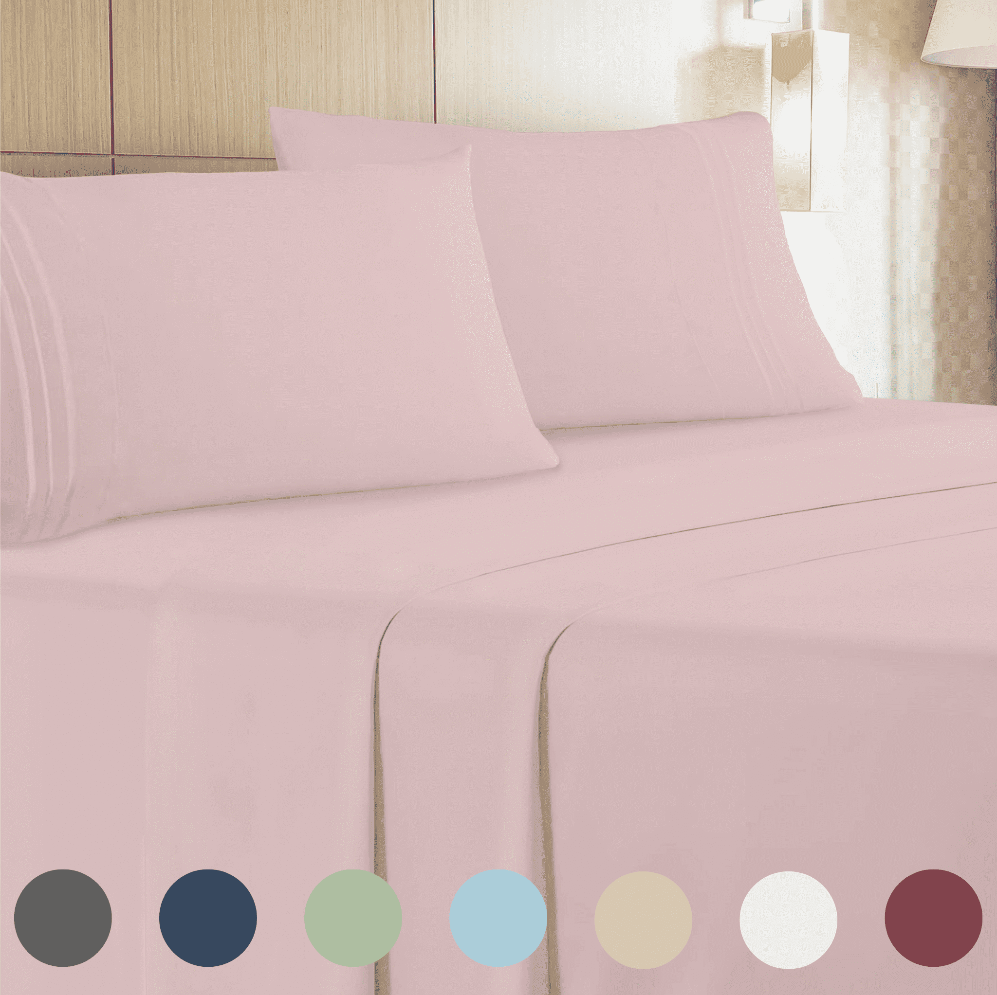 Wrinkle-Resistant 4-Piece Full Pink Sheet Set - Cooling, Wrinkle-Free - Premium Ultra-Soft Pillowcase Pair for Sleeping - Default Title