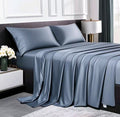 Cooling Sateen Luxury Bamboo Bed Sheets Set Full 4 Pcs for Adult,Soft&Cool,16" Deep Pocket,Blue Gray - Premium Ultra-Soft Pillowcase Pair for Sleeping - Default Title