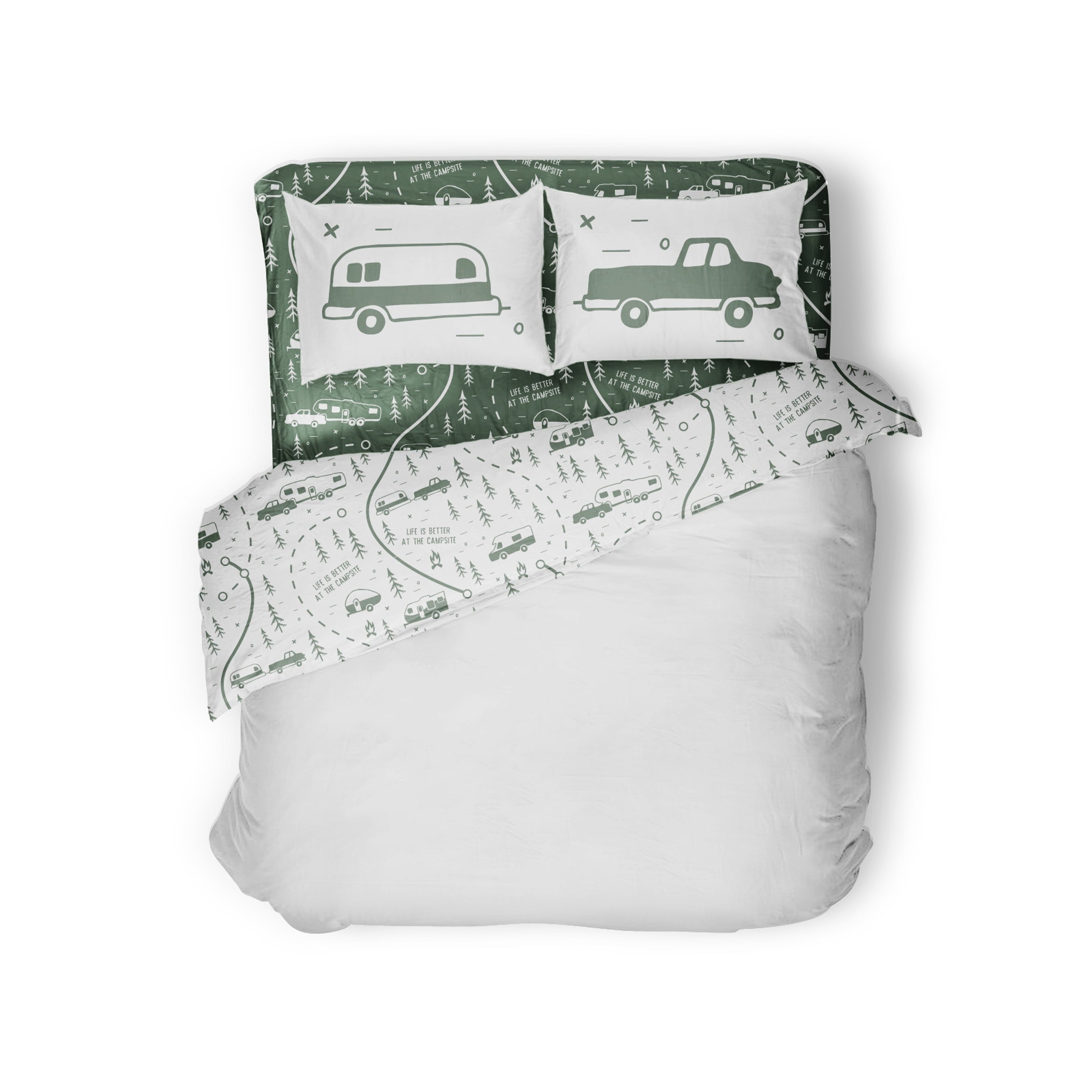 Cooling Sateen RV Queen Bed Sheet Set, Green Map, Polyester (53476) - Premium Ultra-Soft Pillowcase Pair for Sleeping - Default Title