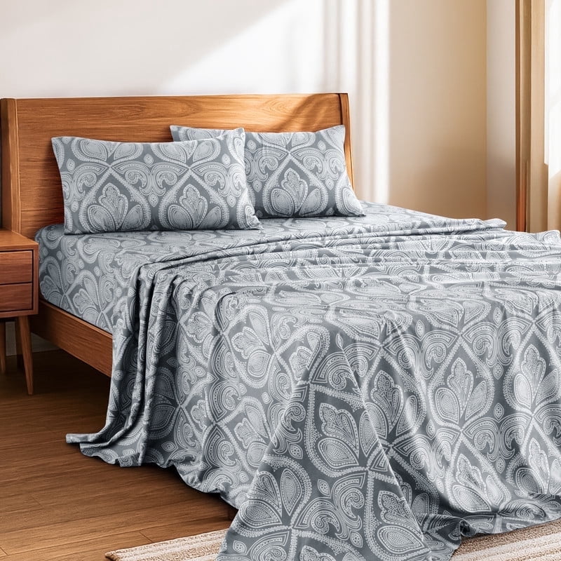 Ultra-Soft Lux Decor 4 Piece Queen Sheet Set, Brushed Microfiber Paisley Printed Bed Sheet Set with up to 16" Deep Pocket Fitted... - Luxury Bed Sheet Set with Deep Pockets - Default Title