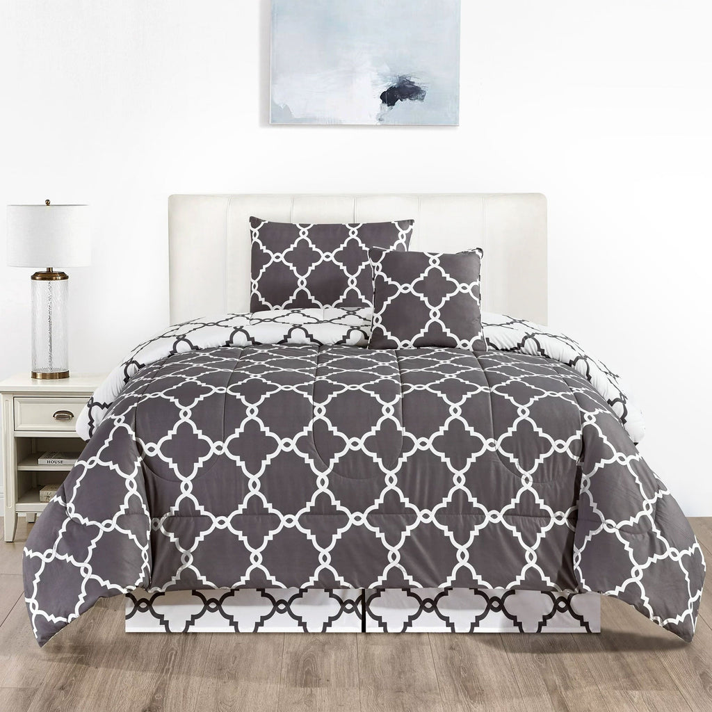 Luxurious Quilted 4 Piece Geometric Twin Comforter Set - Polyester Filling Reversible Washable Comforter Set - All-Season Down Alternative Comforter Insert - Default Title