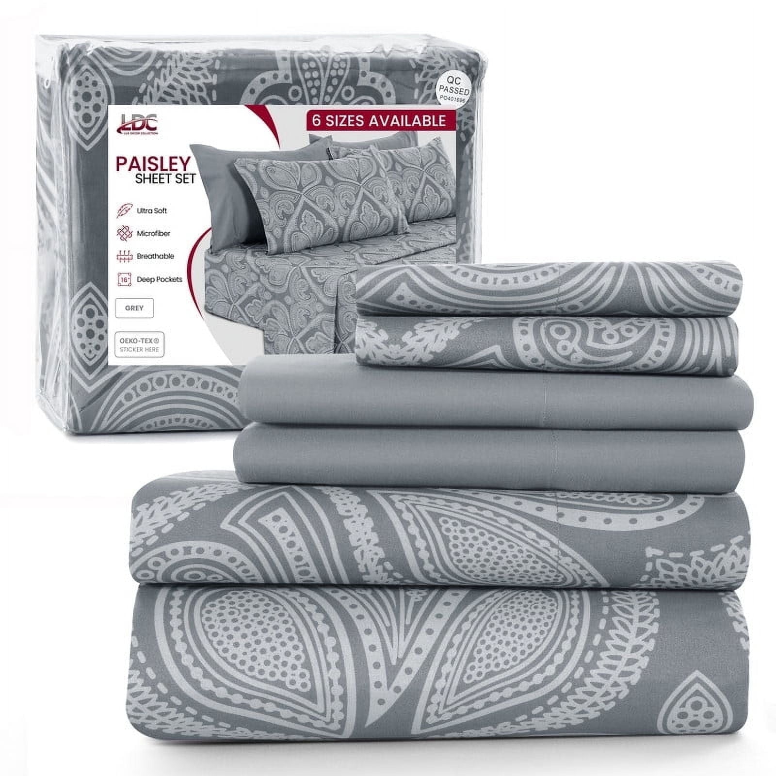 Cooling Sateen 6-Piece Bed Sheet Set, Deep Pocket Queen Sheets Up to 16 Inch, 1 Flat Sheet , 1 Fitted Sheet & 4 Pillowcases (Queen, ... - Premium Ultra-Soft Pillowcase Pair for Sleeping - Default Title