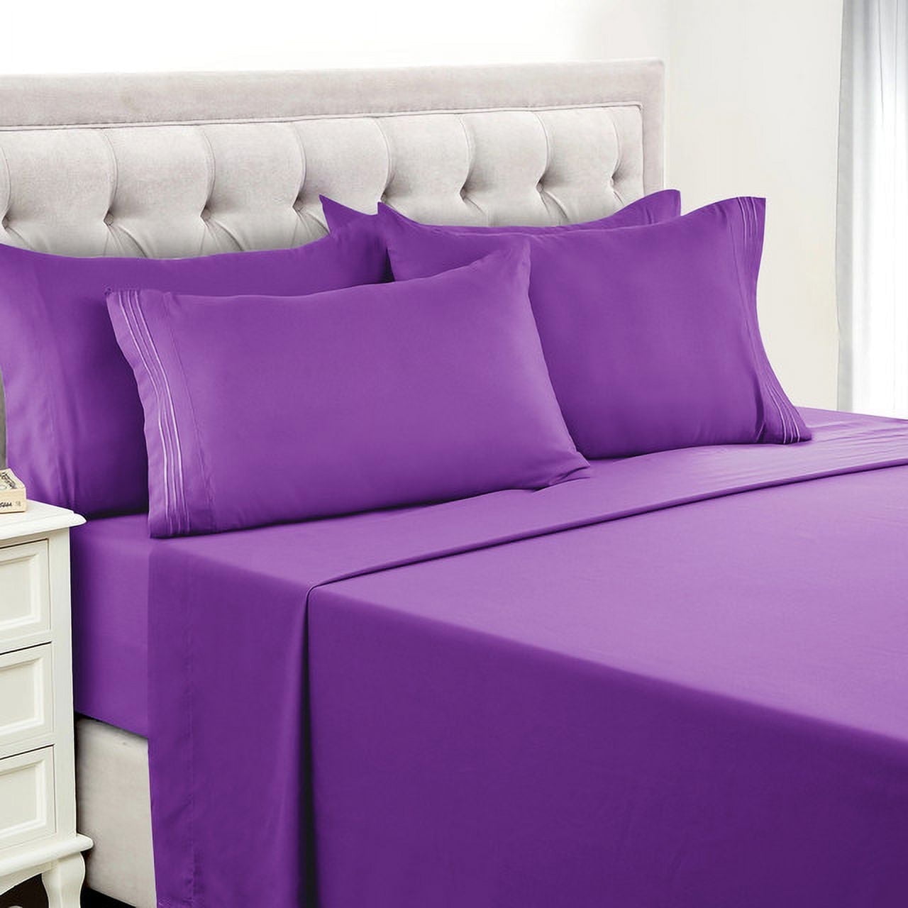 Premium Egyptian Cotton King Bed Sheets - 16 Inch Deep Pocket 6 Piece Microfiber Bedding Sheets & Pillowcase Sets - Purple - Cooling Hotel Quality Bedding Sheets and Pillowcases - Default Title