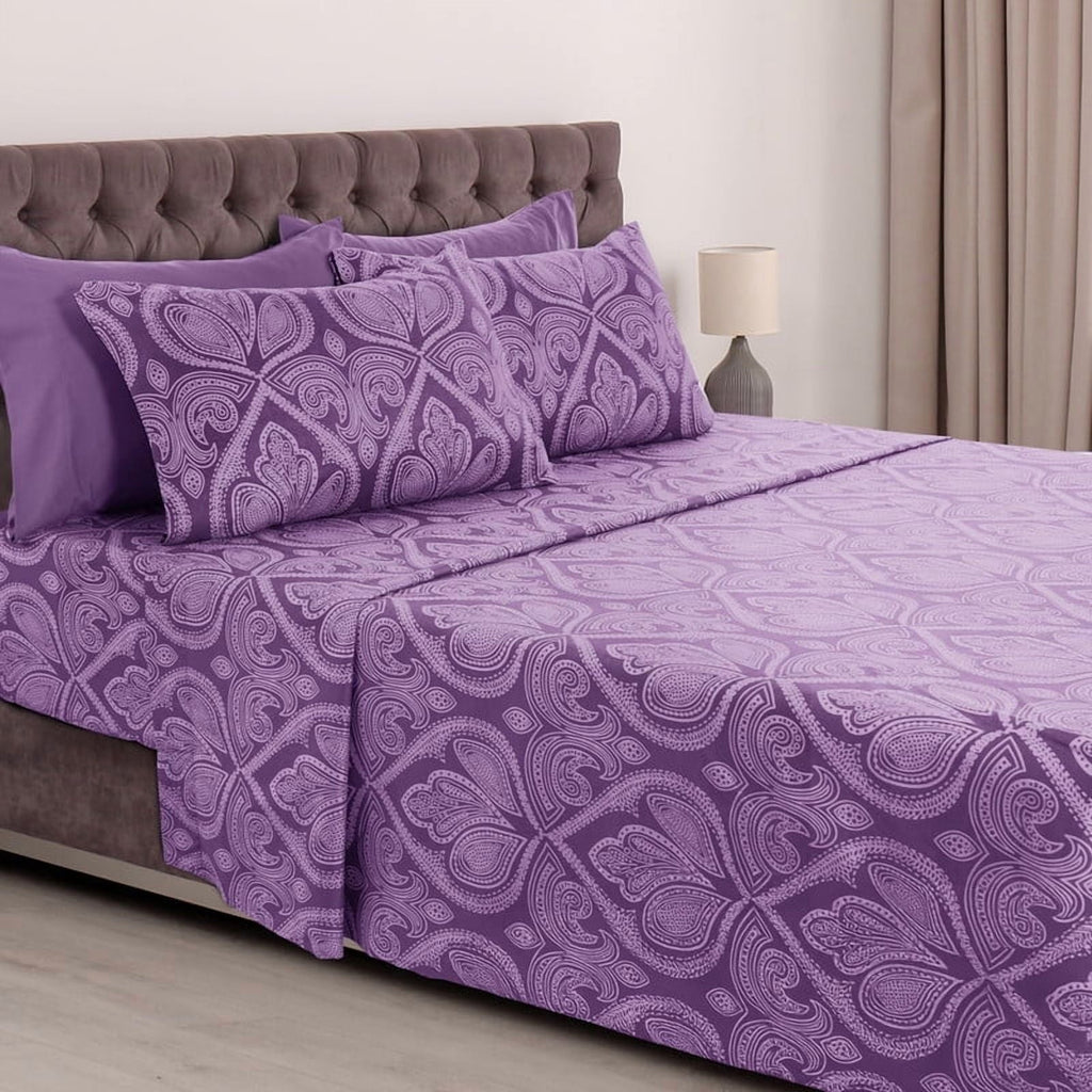 Wrinkle-Resistant Paisley Printed Queen Bed Sheets Set, Microfiber 6 Piece Bedding Set - Purple - Luxury Bed Sheet Set with Deep Pockets - Default Title