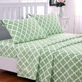 Premium Egyptian Cotton Quatrefoil Bed Sheet Set (King, Sage/White) 4 Piece Deep Pocket 1800 Series Microfiber Bed Sheet Set Contains 1 Fitte... - Cooling Hotel Quality Bedding Sheets and Pillowcases - Default Title