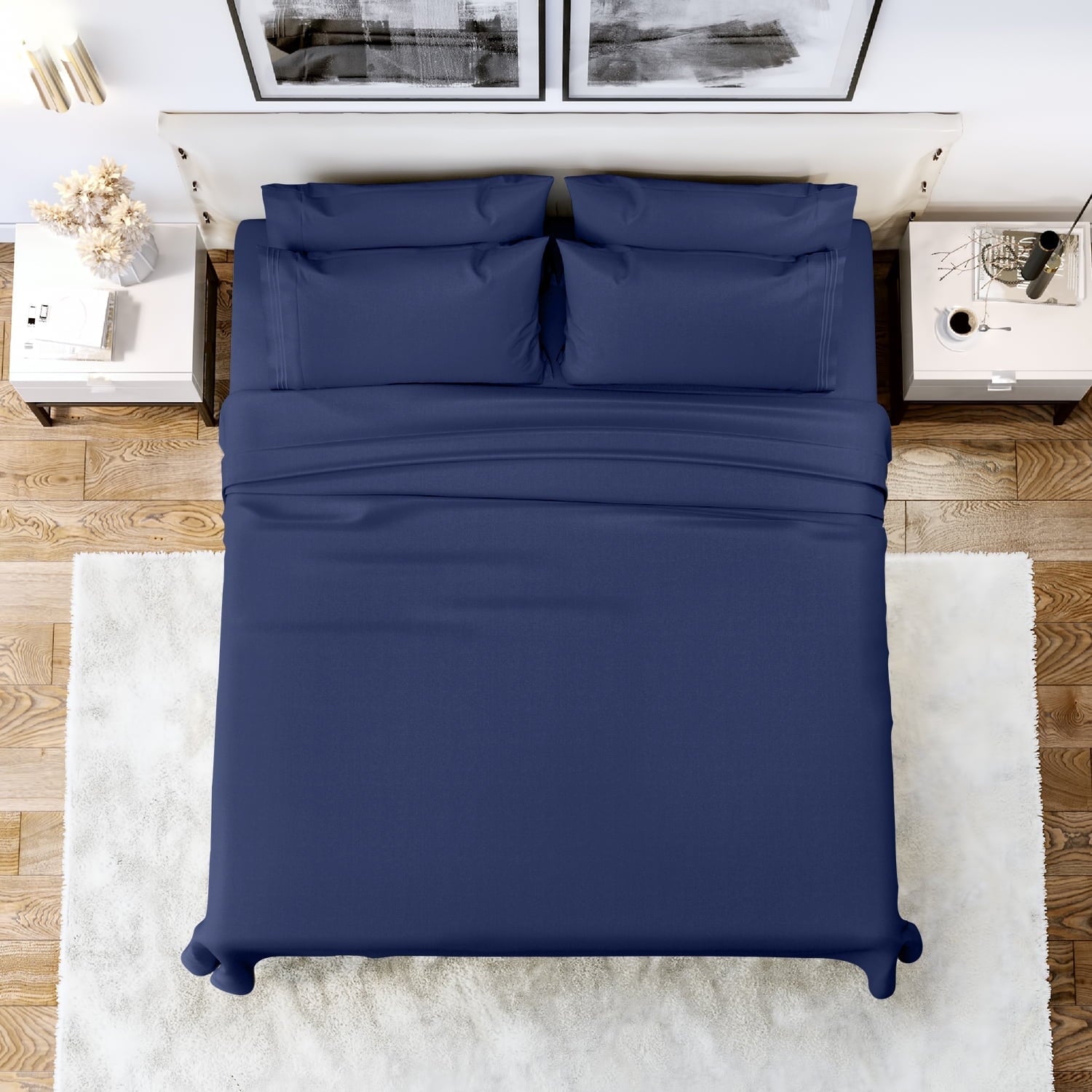Premium Egyptian Cotton Queen Bed Sheets Set, 6 Pc Microfiber Bed Sheets, Extra Deep Pocket Queen Fitted Sheet, Flat Sheet & Pillowcases, Nav... - Cooling Hotel Quality Bedding Sheets and Pillowcases - Default Title