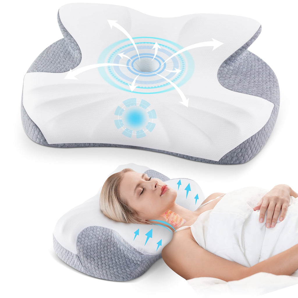 Decorative Plump Cervical Memory Foam Pillow Neck Bed Pillow for Pain Relief Sleeping, Ergonomic Orthopedic for Side Back and Stomach ... - Hotel Quality Plush Sleeping Pillows - Default Title