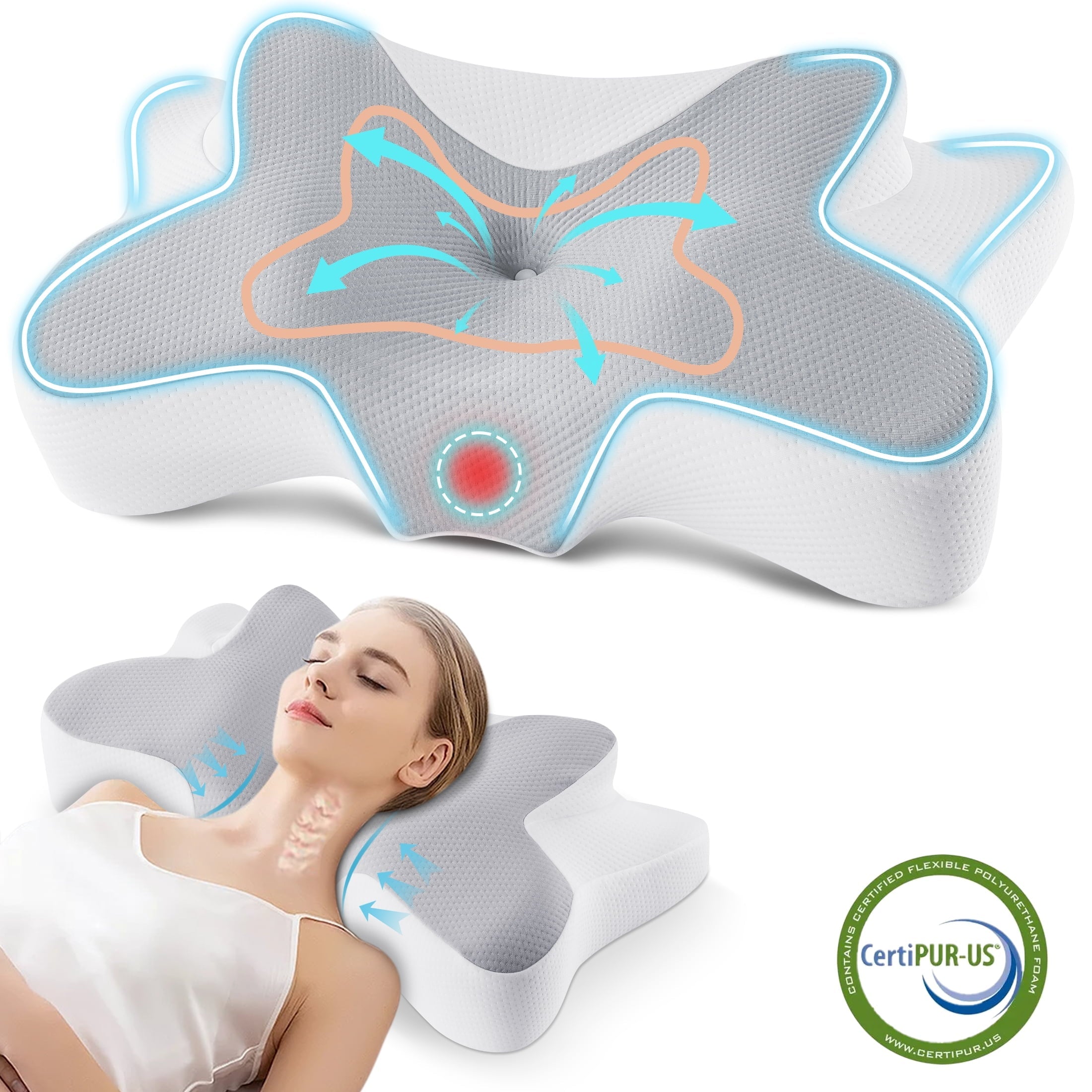Decorative Plump Memory Foam Pillow for Neck Pain Relief Cervical Sleepers Standard/Queen Gray - Decorative Throw Pillow Cushion for Sofa & Bed - Default Title