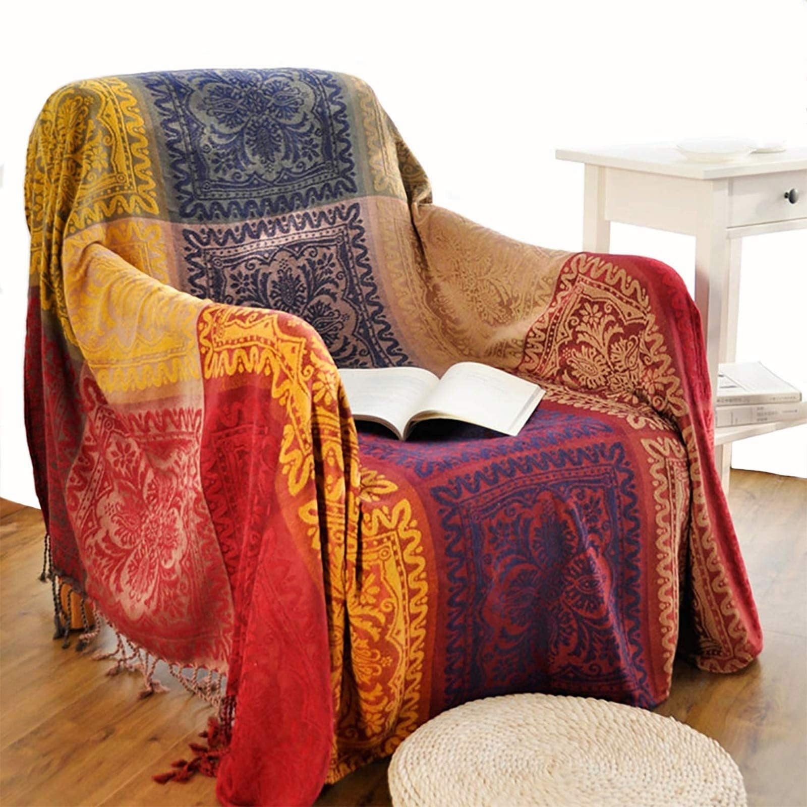 Reversible Sherpa 75x60 Inch Machine Wash Boho Tribal Throws Blankets Colorful Bohemian Hippie Chenille Throw Covers Couch Furniture So... - Cozy Fleece Throw Blanket for Couch & Bed - Default Title