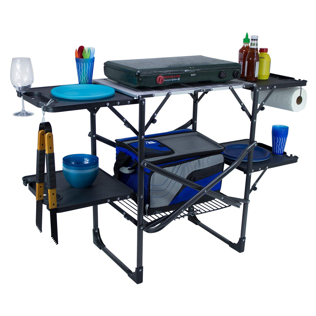 Stainless Steel BBQ Slim-Fold Cook Station - Choice 575 - Heavy-Duty Stainless Steel Camp Cooking Gear Detail