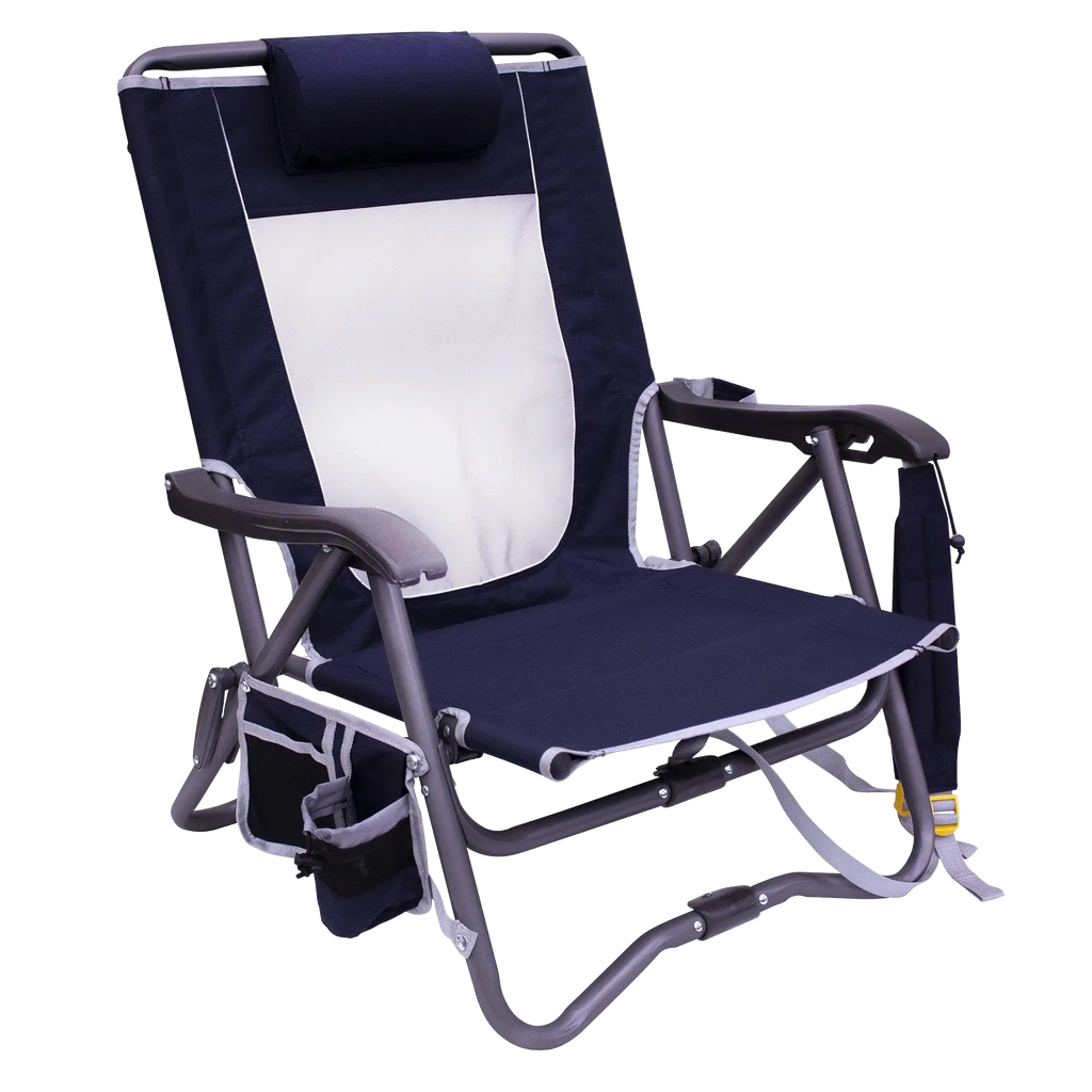 Space-Saving Pico Bi-Fold Slim Event Chair - Choice 334 - Ultra-Lightweight Telescoping PackSeat Travel Stool - Indigo