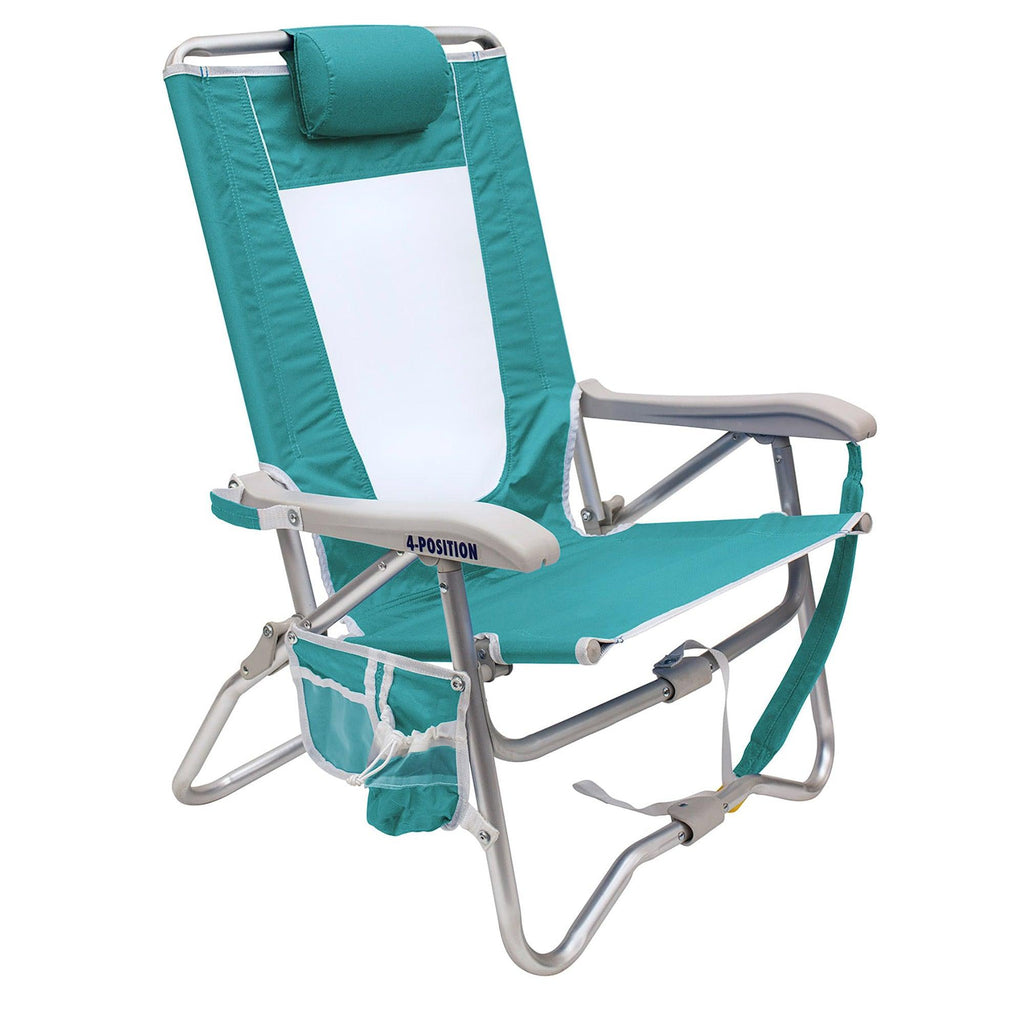 Sand-Friendly Bi-Fold Beach Chair - Choice 601 - Multi-Position Outdoor Beach Chair with Pillow - Seafoam