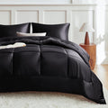 Fluffy Down Alternative Reversible Satin Microfiber Comforter 3 Pieces Queen Size, Black Queen Comforter Set for All Seasons, Silky Soft Sati... - Cloud-Like Soft Lightweight Bed Comforter - Default Title