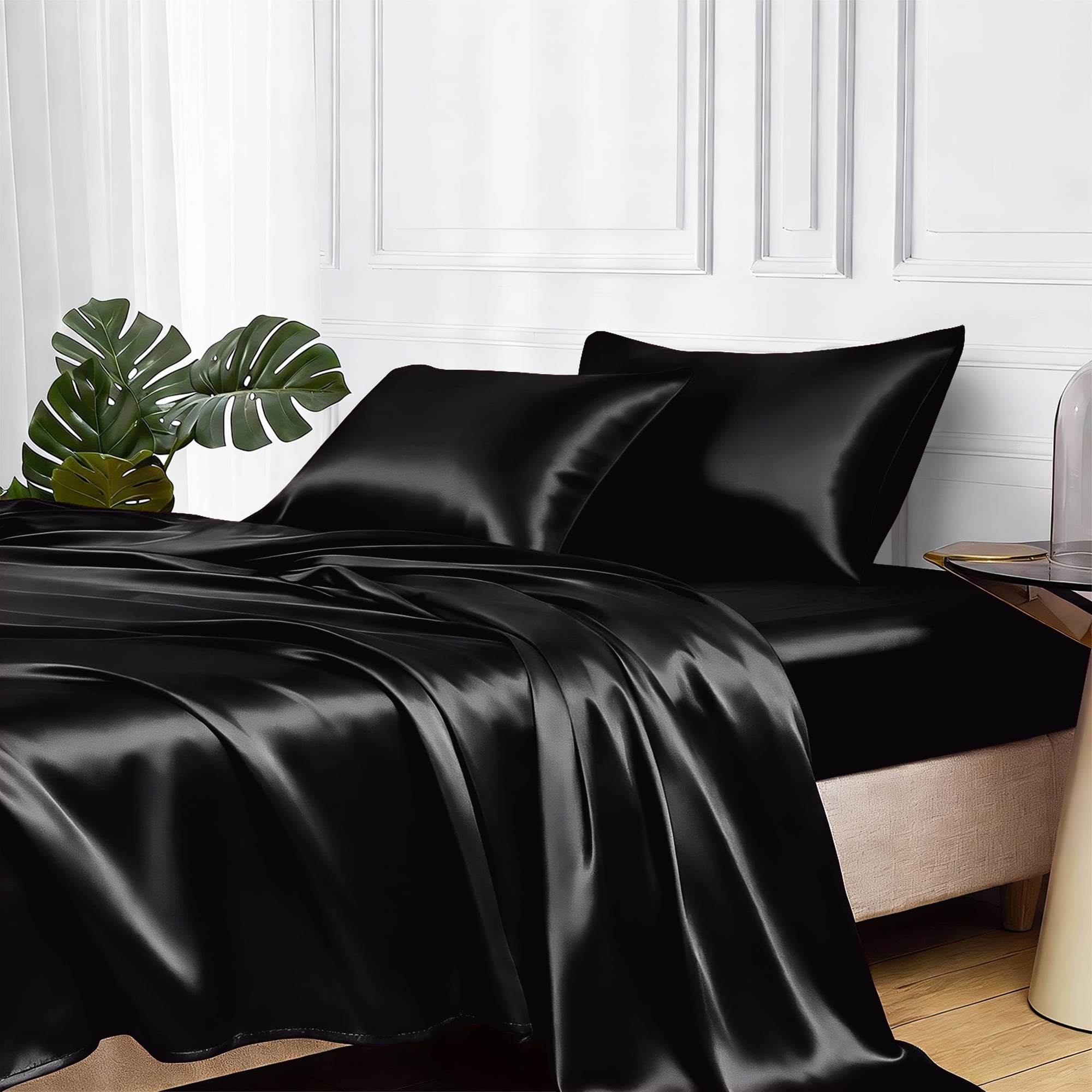 Ultra-Soft Set Queen 4 Pcs, Silky Elegant Luxurious Queen Size Bed s, with Flat , Deep Pocket Fitted for Mattress and Matching P... - Premium Ultra-Soft Pillowcase Pair for Sleeping - Default Title
