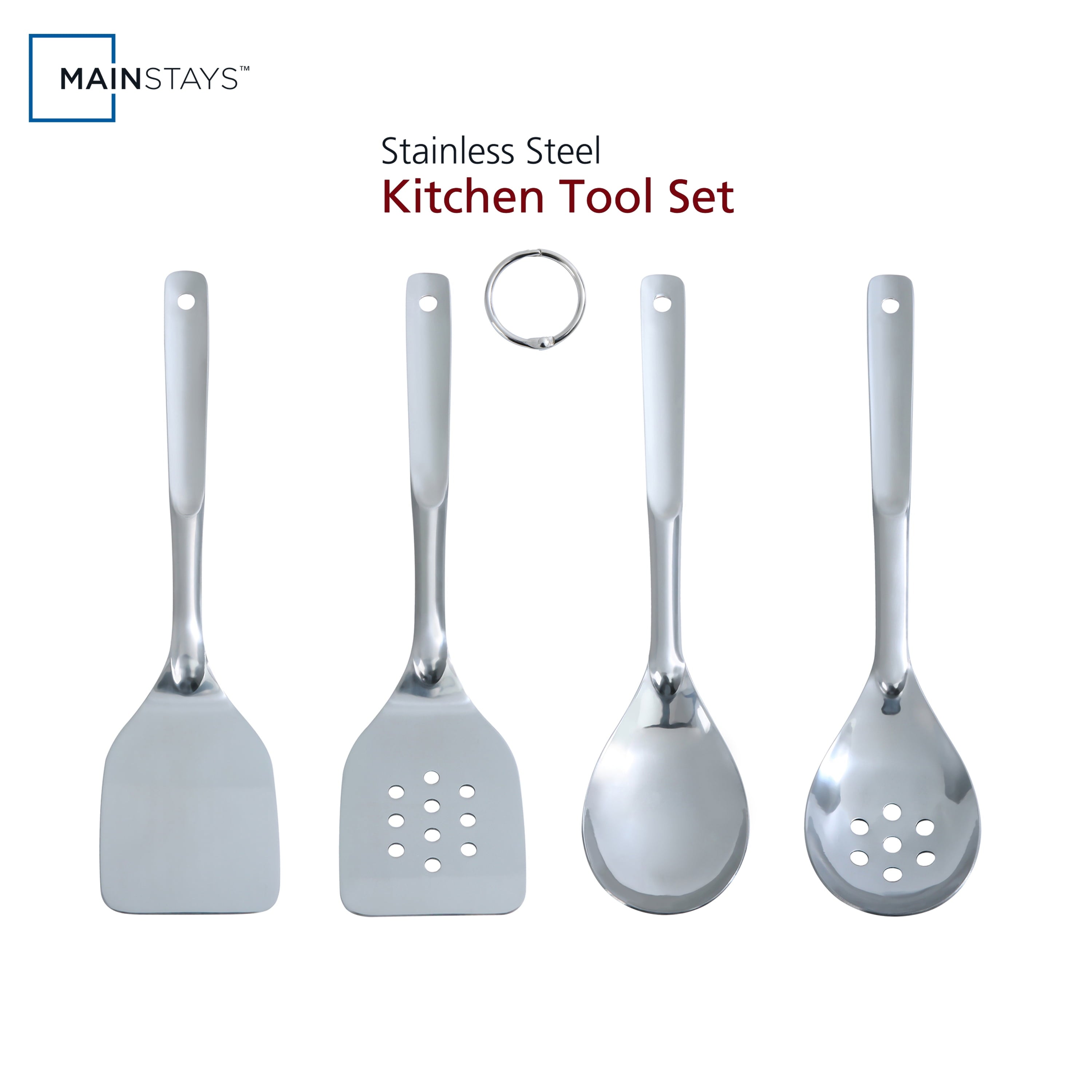 Durable Steel Stainless Steel 4-Piece Utensil Set: Includes Spatula, Slotted Spatula, Spoon, and Slotted Spoon - Professional Kitchen Tool for Culinary Enthusiasts - Default Title