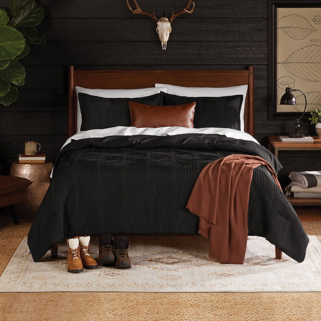 Heavyweight Warmth Full/Queen Comforter Set, All-Season, 5-Piece, Black Jacquard Geo - Hypoallergenic Ultra-Fluffy Quilt for Winter - Default Title