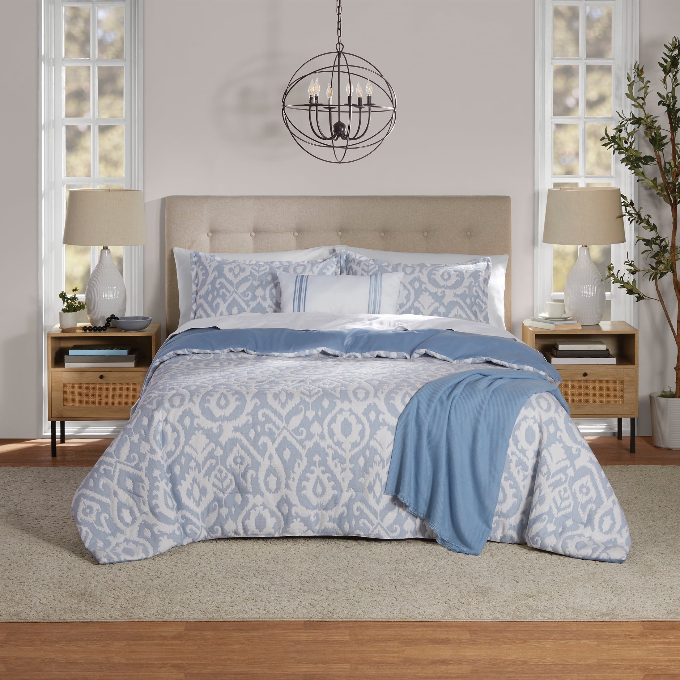 Luxurious Quilted Full/Queen Comforter Set, All-Season, 5-Piece, Blue Matelasse Ikat - Luxurious Quilted Duvet Cover Set - Default Title
