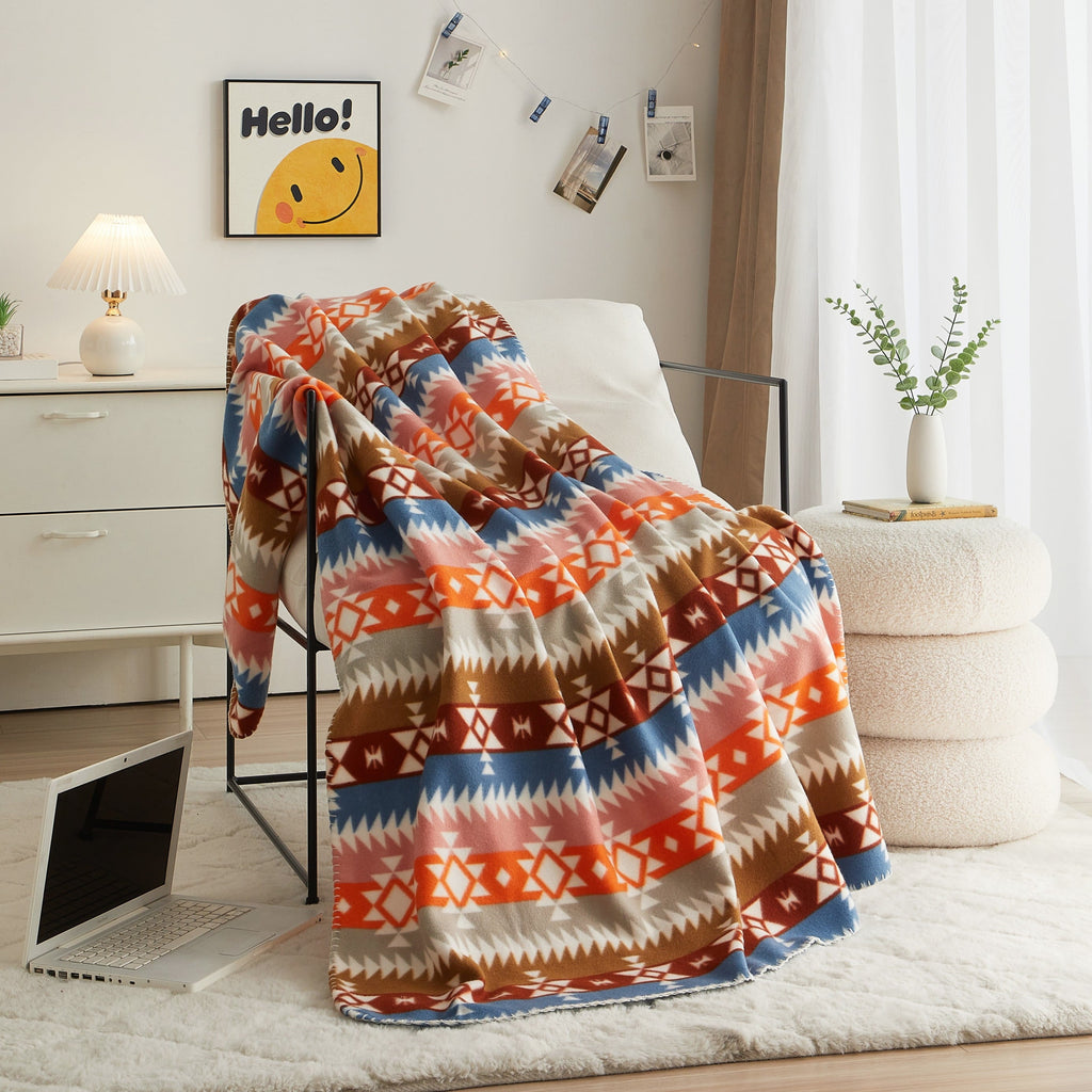 Reversible Sherpa Stripe Fleece Throw - Cozy Fleece Throw Blanket for Couch & Bed - Default Title