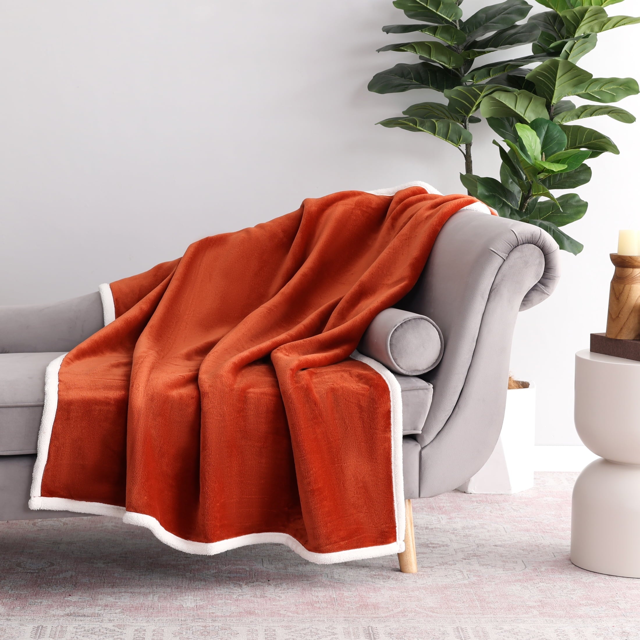 Cozy Fleece Reversible Printed Velvet Plush and Hampshire Faux Shearling Soft Throw Blanket, Standard Size, Auburn Sun - Super Soft Reversible Sherpa Flannel Blanket - Default Title