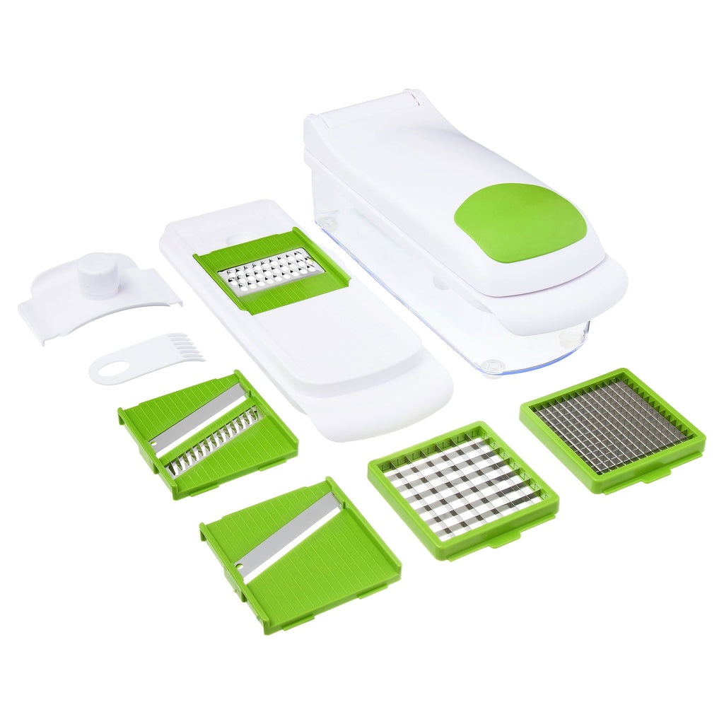Innovative 11 Pieces Multi-Function Nice Dicer and Mandoline, Stainless Steel, Green Glaze, 820g - Premium Stainless Steel Garlic Presser & Peeler - Default Title