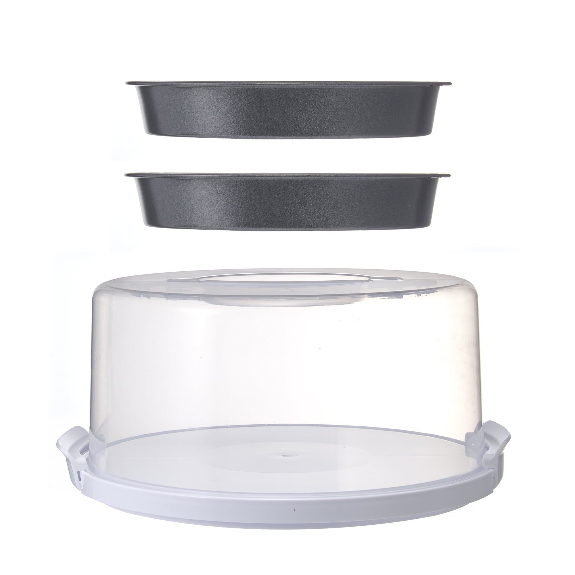 Ergonomic Manual 12 inch Clear Cake Carrier with 2pk 9 inch Gray Round Pans, Carbon Steel - Innovative Kitchen Helper for Modern Cooking - Default Title