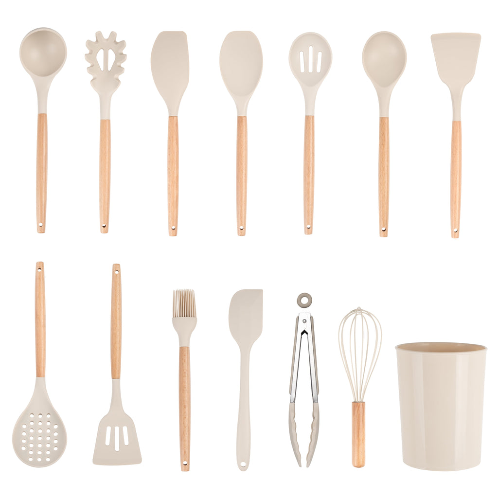 Ergonomic Cooking 14pcs Cooking Utensil Set with Caddy - Ergonomic Kitchen Tongs and Cooking Spoon Utensil - Default Title